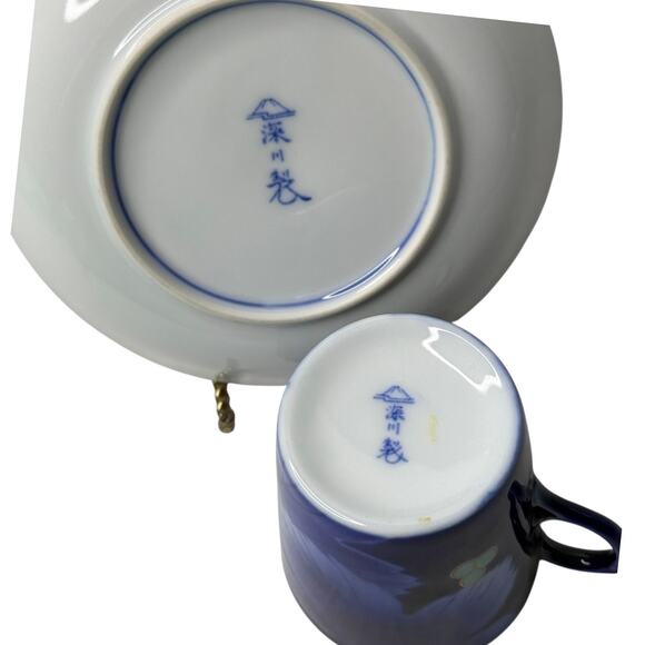 Fukagawa Seiji Arita TEA CUP & SAUCER SET Demitasse Blue Gold Grape Bone China - Picture 4 of 8